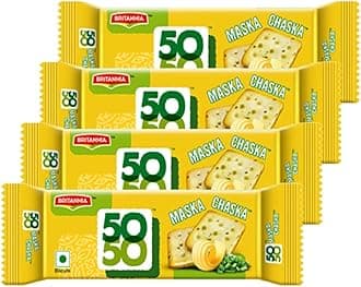 Crackers 50 50 Maska Chaska Biscuit 2.19oz (62g) - Dipped in Butter and Peppered - Delicious, Light & Crispy Cookies (Pack of 4)
