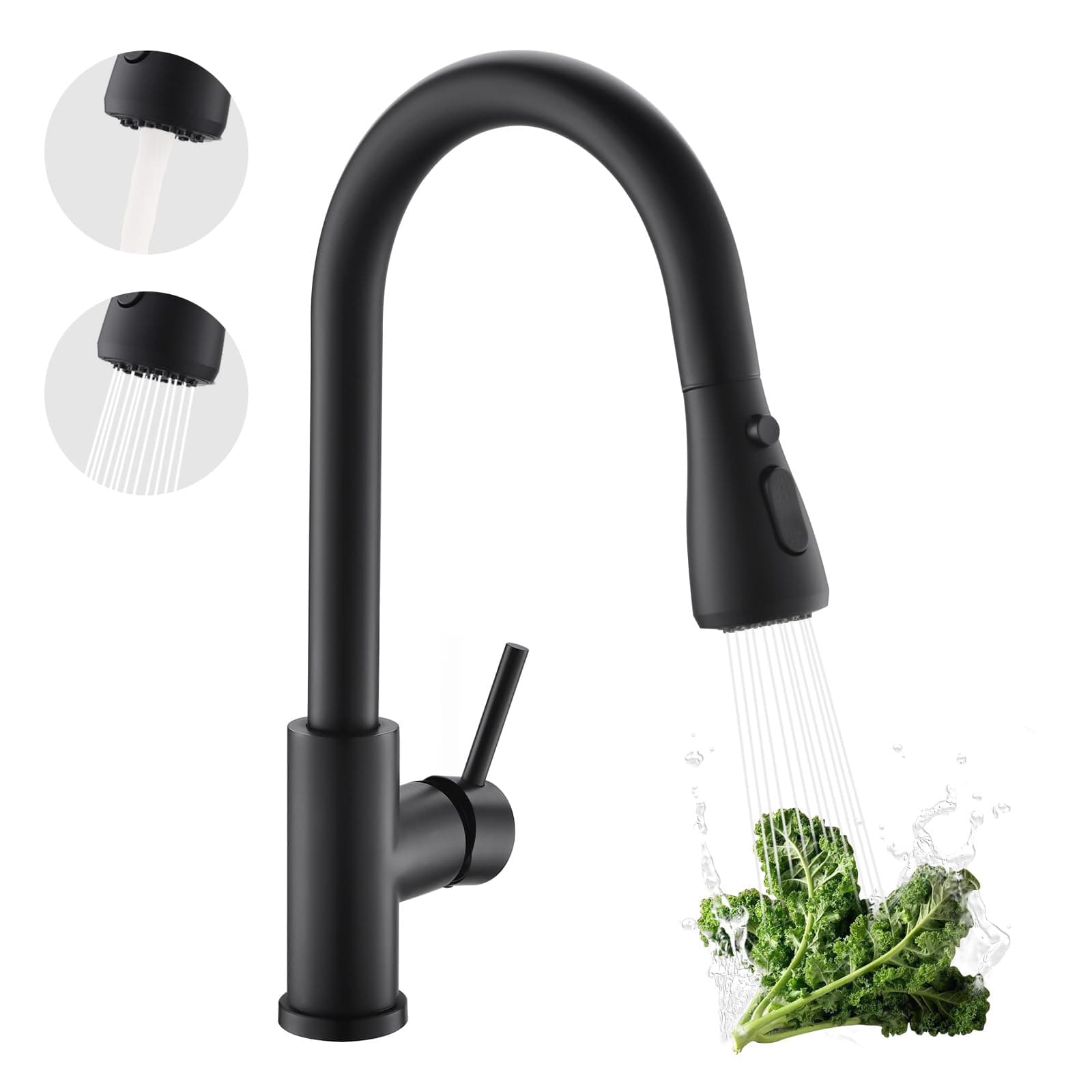 Kicimpro Matte Black Kitchen Faucet with Pull Down Sprayer, Three Modes 304 Stainless Steel Black Faucet Kitchen, Commercial Modern rv Single Handle Kitchen Sink Faucet Black, Grifos De Cocina