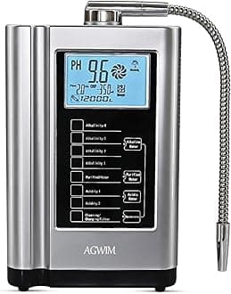 Alkaline Water Ionizer Machine Ag7.0, Home Filtration System Produces Ph 4-10.5 Water, 7 Settings, Up To -570Mv Orp, 8000L Per Filter, Silver