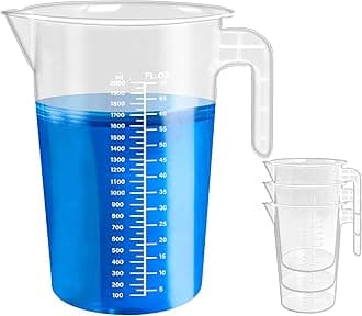 4 Pack 2 Liter Plastic Graduated Measuring and Mixing Pitcher, Aemygo Clear 1/2 Gallon Measuring Cups with Handle, Multipurpose Pouring Cup for Paint, Resin, Epoxy, Kitchen Cooking Baking Ingredients
