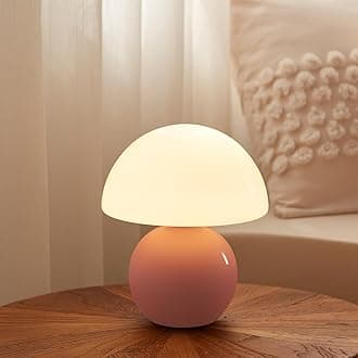 Mushroom Table Lamp Night Light Ceramic Glass Pedestal Pink Aesthetic Cute Table Lamp for Bedroom Living Room Kids Room Decoration