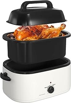 RoyalCraft 22-Quart Electric Roaster Oven with Visible Self-Basting Lid, Turkey Roaster Oven with Removable Pan and Rack, Perfect for Large Meals and Holiday Feasts, White
