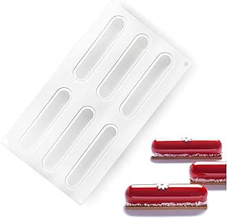 OCPO KITCHEN Eclair Silicone Mold for Baking Mousse Cake Dessert Pastry Chocolate, Ice Cream Mould, Cake Decoration Mold, Fashion Eclair Shape (6-Cavity)
