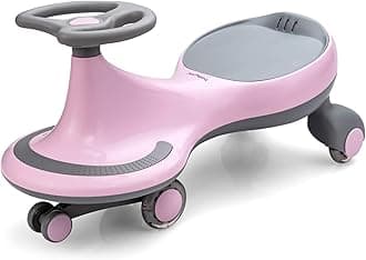 BABY JOY Wiggle Car for Kids, Swing Car with LED Flashing Wheels, No Batteries, Gears or Pedals, Uses Twist, Turn, Wiggle Movement to Steer, Ride-on Toy for Boys Girls 3 Year Old and Up (Pink)
