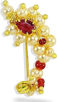 Maharashtrian Nath Nose pin Small Size Traditional Diamond Marathi Nathni Stud non piercing Pearl Gold Plated Nath Clip On Nose Jewellery For Girls and Women