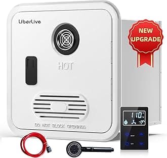 RV Tankless Water Heater, On Demand Instant Propane Gas RV Hot Water Heater, DC 12V, 15 x 15 inch Door & Front Water Outlet, 55000 BTUs 3.9 GPM, Compatible with All RVs, Camper, CSA Certificated