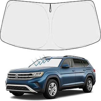 Proadsy Front windshield sun shade foldable sunshade protector custom fit volkswagen atlas 2018 2019 2020 2021 2022 vw atlas cross sport winter accessories 2022 upgrade - Silver & Black