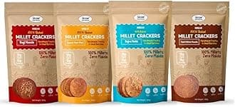NIHKAN Baked Millet Crackers Ragi Jowar, Bajra & Multi All Flavours Combo - Healthy Snacks, No Wheat, No Maida, High protein & High Fibre (Combo of 4, Ragi, Jowar, Bajra & Multi)