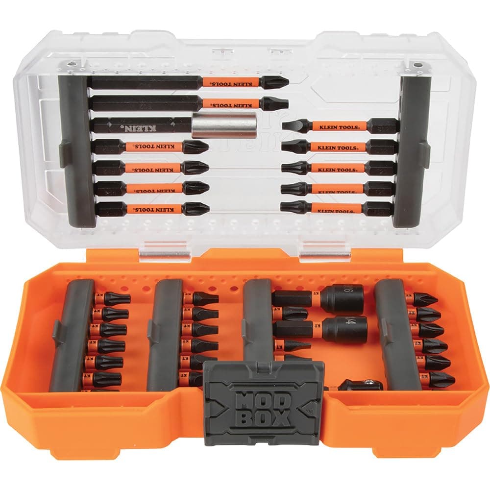 Klein Tools 33801 Impact Driver Bit Set with Proflex, S2 Steel Phillips, Slotted, Square, TORX Bits with Case, MODbox Compatible, 40-Piece