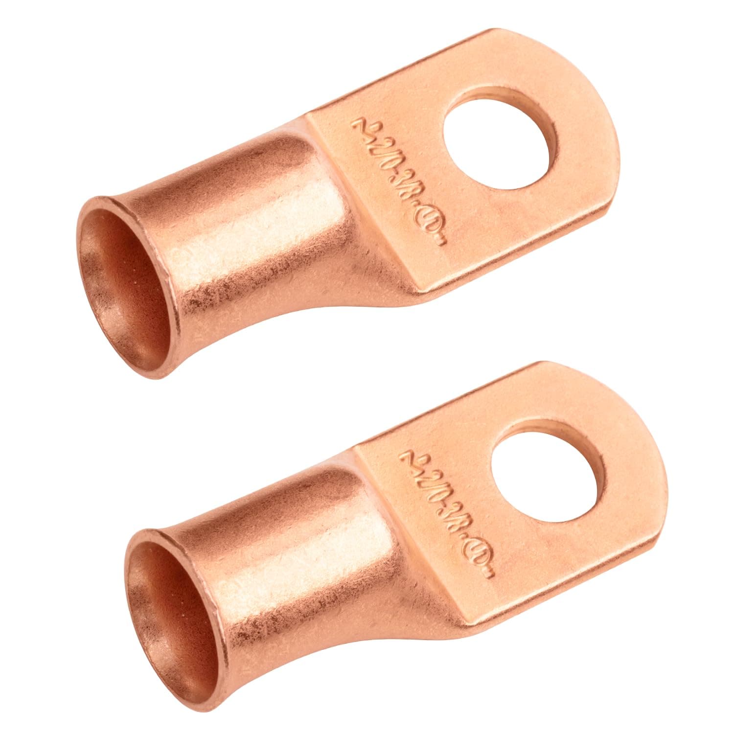 2pcs 2/0 AWG 3/8" Stud Copper Wire Lugs, Battery Lugs, Ring Terminals, Battery Cable Ends, 00 Gaug Ring Terminal Connectors, UL Heavy Duty Bare Copper Eyelets Battery Terminal Connectors