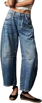 CHARTOU Women's Wide Leg Cropped Baggy Y2k Mid Rise Jeans - Boyfriend Harem Denim Pants