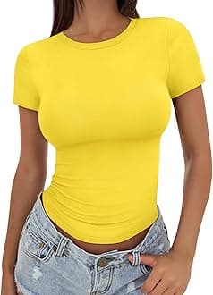 Trendy QueenWomens Basic T Shirts Summer Tops 2025 Crop Short Sleeve Slim Fit Tee Cute Gym Workout Clothes