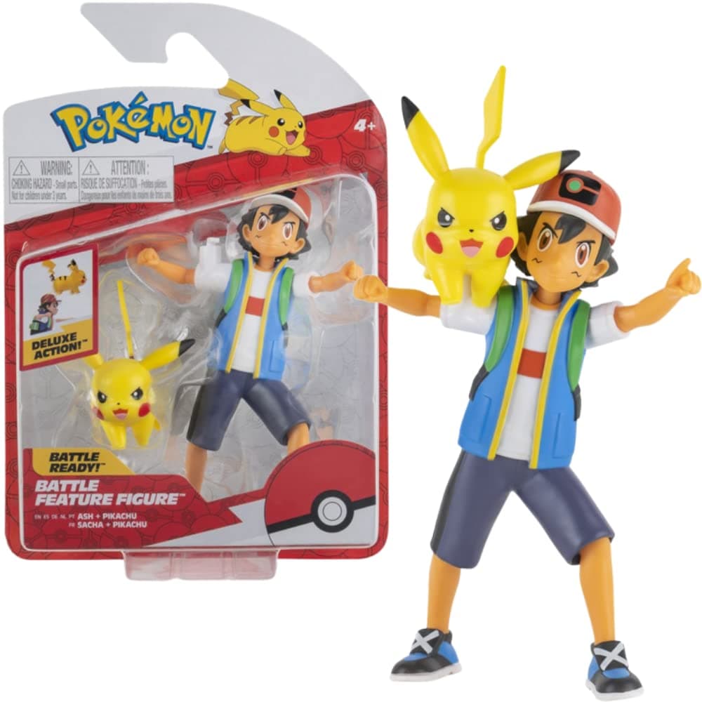 4.5-Inch Feature Battle Action Figure, Features Ash and Launch into Action 2-Inch Pikachu