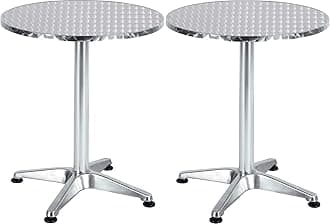 BTEXPERT Set of 2, Indoor Outdoor 23.75" Round Restaurant Table for Patio Stainless Steel Silver Aluminum Furniture with Base