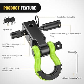 Nilight Anti-Theft Shackle Hitch Receiver 2Inch 45000 LBs Breaking Strength 3/4" Anti-Theft D Ring Shackle 5/8"Trailer Hitch Lock Pin Heavy Duty Solid Towing Kit for Trucks Jeeps Off Road(Green&Black)