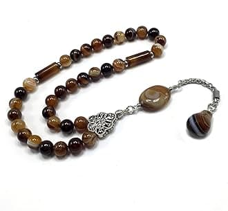 -ELEGANCE COLLECTION- Prayer Beads-Tesbih-Tasbih-Tasbeeh-Misbaha-Masbaha-Subha-Sebha-Sibha-Rosary (BROWN BANDED AGATE Natural Stone -8mm 33 Beads-)