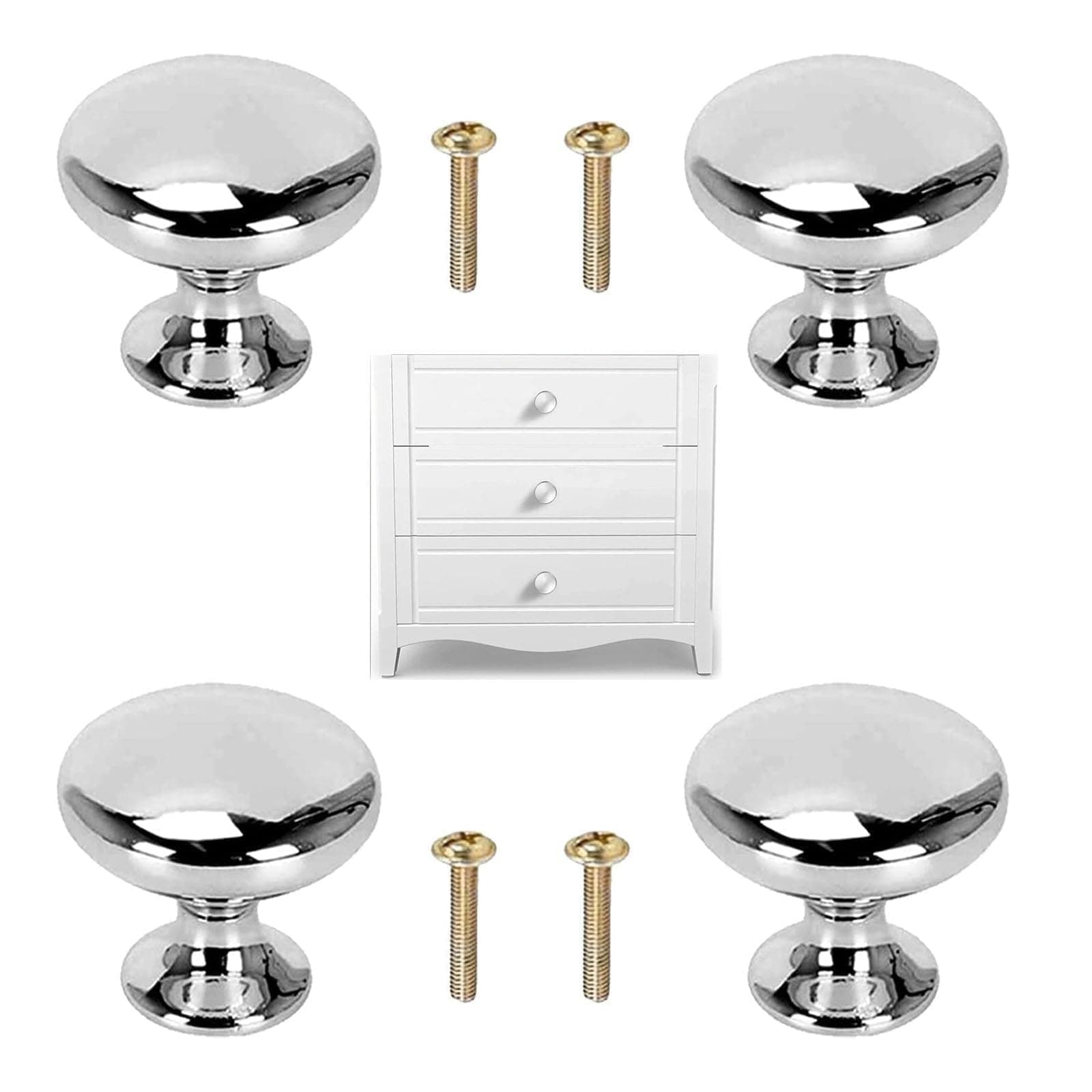 RQEJHG 4 Pcs Cabinet Knobs, 30mm Sliver Cupboard Door Knobs Handles, Door Knobs for Interior Doors, Polished Chrome Hardware, Round Mushroom Door Pull Handle Knob with 4 Screws for Cabinet Door