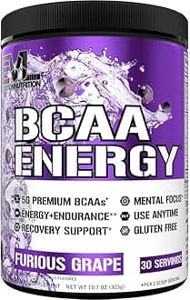 EVL BCAAs Amino Acids Powder - BCAA Energy Pre Workout Powder for Muscle Recovery Lean Growth and Endurance - Rehydrating Post Workout Recovery Drink with Natural Caffeine - Furious Grape