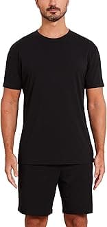 netdraw Men's Ultra Soft Bamboo Viscose Pajama Sets Lightweight Comfy Lounge Sleep Short Sleeve Pjs Sleepwear, Black, Large