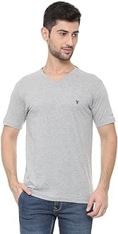 Van Heusen Athleisure Men T-Shirt - Cotton Rich - Smart Tech, Easy Stain Release, Anti Stat, Ultra Soft, Quick Dry_60001_Grey Melange_M