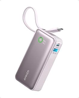Nano Power Bank, 10,000mAh Portable Charger with Built-In USB-C Cable, PD 30W Output, Fast Charging Battery Pack for iPhone 16/15 Series, Galaxy, iPad, AirPods, and More