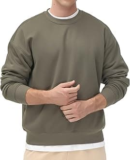 Men's Fleece Crewneck Sweatshirt Thick Loose fit Soft Basic Pullover Sweatshirt