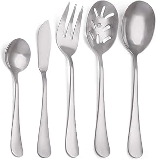 5-Piece 18/0 Stainless Steel Serving Set, sharecook Large Hostess Set with Round Edge, Mirror Finished,Dishwasher Safe