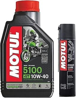 Motul 102981 C2 Chain Lube For Bikes (400 Ml) & 5100 4T Technosynthese 10W-40 Api Sl/Sj/Sh/Sg Semi Synthetic Engine Oil For Bikes S (1L)