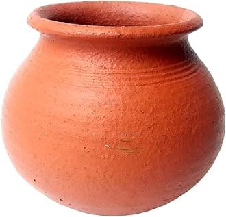 VILLAGE KRAFT Unglazed Handcrafted Earthen Clay Dahi Handi Biryani Handi Clay Pot Mud Cooking Pot Dal Handi Mitti Handi Yogurt Bowl Mathani Handi for Setting/Serving - 800 Ml - 1 Pc - Brick Red