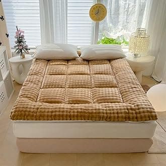 Japanese Futon Mattress,2025new Extra Thick Faux Wool Finish Fluffy Floor Futon Mattress, Super Soft Roll Up Tatami Mat, Foldable & Portable Floor Bed Sleeping Pad(Brown,200x220cm/King)