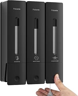 1984 Shower Soap Dispenser Bathroom Set Shampoo Conditioner Body Wash Dispenser Wall Mounted Shower Shampoo Dispenser 3 Chamber No Drill for Home Star Hotel 3 x 400ml Black