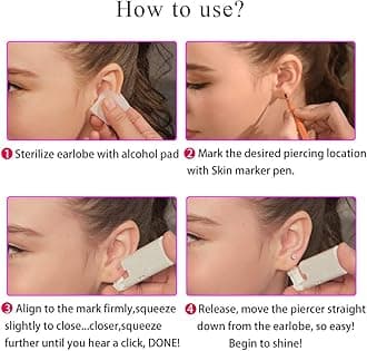 2PCS Disposable Ear Piercing Kit Aseptic Ear Piercing Gun Self Use Ear Piercings Kit Cartilage Piercing Gun with Hypoallergenic Earrings（5mm 6-prongs crystal)
