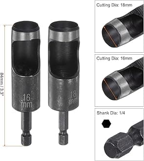 HARFINGTON 4pcs 16mm,18mm Leather Hollow Hole Punch 1/4" Hex Shank for Drills, Belt Hole Punch Punching Cutter Tool for Thick Fabrics Leathercraft Working