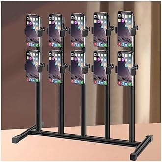 Rygcrud Cell Phone Stand - Multiple Phone Holder Organizer, Desktop Streaming Placement Rack for Live Streaming, Retail, Gaming, Studio(10 Slots)