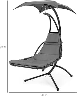 Best Choice Products Outdoor Hanging Curved Steel Chaise Lounge Chair Swing w/ Built-in Pillow and Removable Canopy - Charcoal Gray