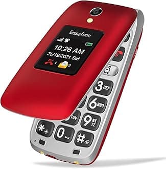 Easyfone Prime-A1 Pro 4G Flip Cell Phone for Seniors | Easy-to-Use | Big Buttons | Clear Sound | SOS & Block Button | Photo Speed Dial | SIM Card Included and Charging Dock (Red)