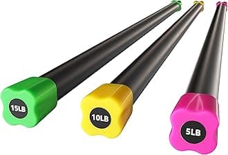 Total Body Workout and Exercise Weighted Bar with Padded Grip Handle and Steel Core for Fitness and Recreation, Multiple Colors and Sizes, 3 Pack