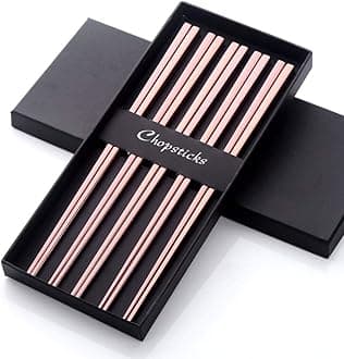 5 Pairs Chopsticks Rose Gold Metal Chopsticks 18/10 Square Shape for China Hot Pot Japan Sushi Korean Cuisine Dinner Set