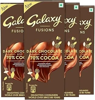 Galaxy Fusions Dark Chocolate Valentine Gift Pack | Made with 70% Cocoa |Silky Smooth Chocolate Bars for Valentine | Pack of 4 (4 x 110 g)
