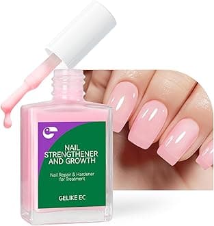 Gelike EC Nail Growth Treatment: Milky Pink 15ml Natural Nail Strengthener for Weak and Damaged Nails - Protein Nail Hardener for Home Salon Outdoor