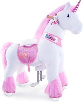 Unicorn For Riding, Children 4-7 Years, 76 Cm High, On Wheels With Handbrake And Sound, Riding Toy, Pink Plush Horse, Classic Model U - Ux402