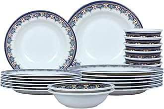 Melrich 20 piece Melamine Dinner Set 6 Dinner plates, 6 Soup plates, 6 Rice bowl, 2 Salad Bowl, Dishwasher safe, Storng and Durable Long lasting material