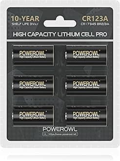 POWEROWL CR123A 3V Lithium Battery, High Capacity 123 Batteries, Long-Lasting Power - Qty 6