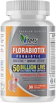 America Medic & Science Florabiotix Probiotic (30 Capsules) | Dietary Supplement for Men and Women| 50 Billion Live Cultures | 10 Probiotic Strains | Supports Digestive and Immune Health
