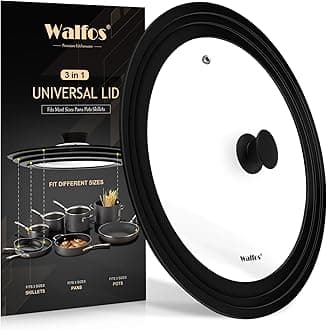 Universal Lid for Pots, Pans and Skillets - Walfos Tempered Glass Pan Lid with Heat Resistant Silicone Rim, Multi-Sizes BPA Free Pot Lids Fits 8", 9" and 9.5" Diameter Cookware, Dishwasher-Safe, Black
