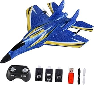 Colcolo RC Plane Foam Lightweight Sturdy with Gyro Aircraft Toy Remote Control Airplane for Beginner Boys Kids Adults Birthday Gift, Blue Three battery