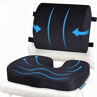 Seat Cushion and Lumbar Support Set for Office Chair – Supports Lower Back & Hips for Long Sitting Comfort, Helps Maintain a Comfortable Sitting Position, Ergonomic Memory Foam, Washable Cover