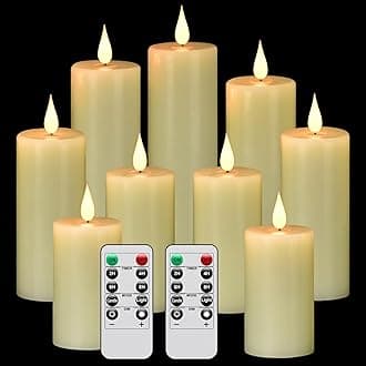 Hanzim Flameless Flickering Battery Operated Candles 9PACK Real Wax Pillar LED Candles with 10-Key Remote Control and 24 Hours Timer for Wedding, Party, Home Decoration (Ivory)
