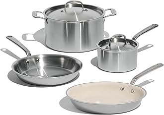 Made In Cookware - 6 Pc Stainless Steel Cookware Set - 5 ply Clad - Includes Frying Pans, Saucepan, and Stock Pot - Professional Grade - Made in Italy - Induction Compatible