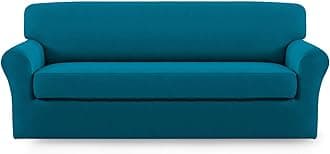 Easy-Going 2 Pieces Microfiber Stretch Sofa Slipcover – Spandex Soft Fitted Sofa Couch Cover, Washable Furniture Protector with Elastic Bottom Kids,Pet (Sofa, Peacock Blue)